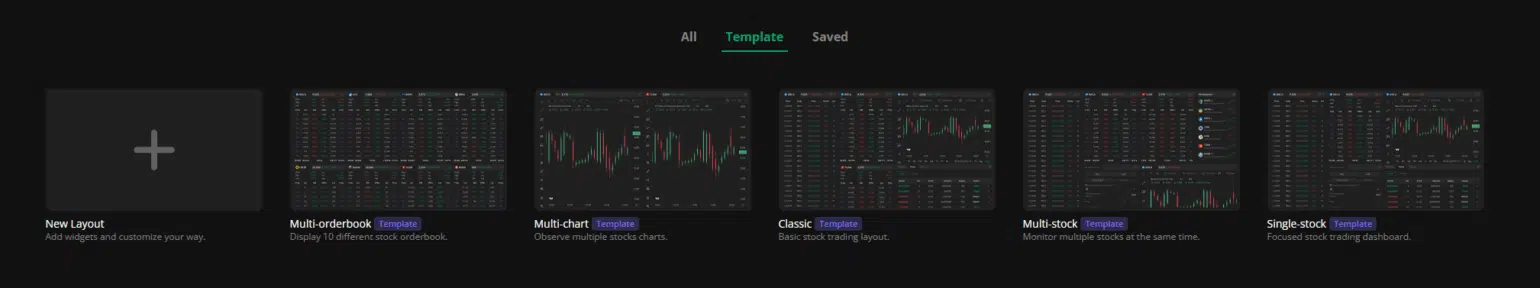 Pilihan template layout Stockbit Desktop App