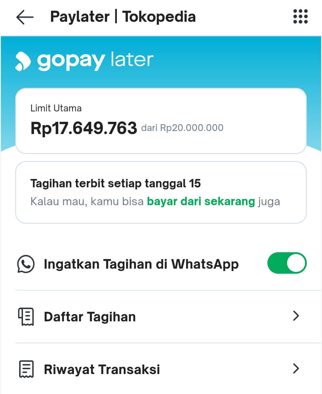 limit pinjaman GoPay Later