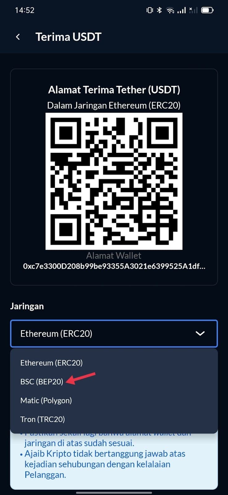 pilih jaringan blockchain wallet Ajaib Kripto