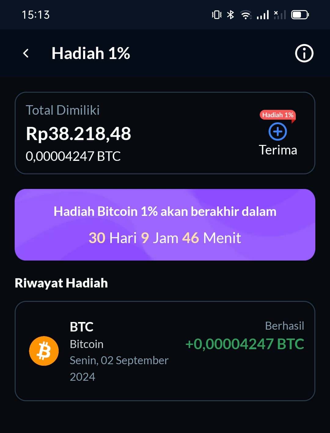 hadiah 1% Bitcoin Ajaib Kripto