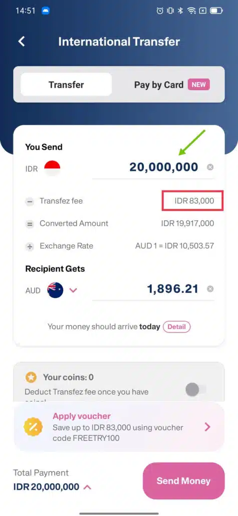 Transfer uang ke luar negeri dengan biaya tetap di Transfez