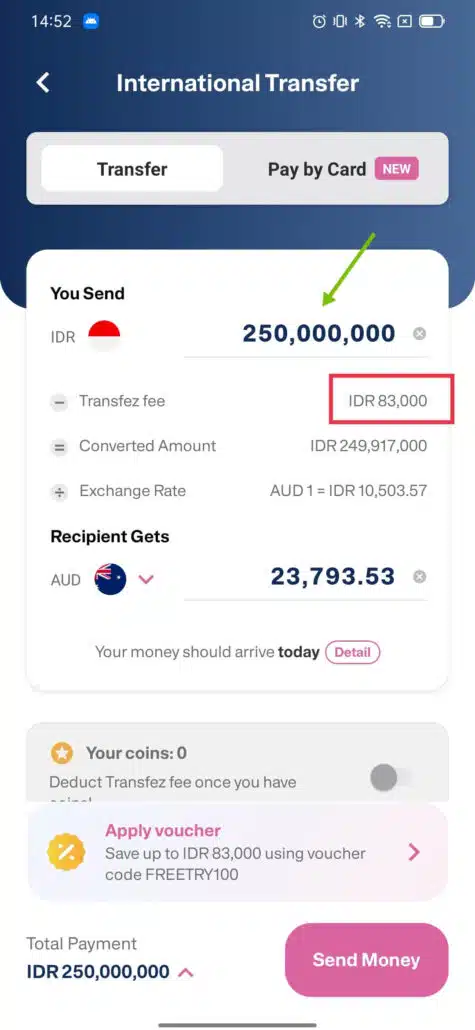 Transfer uang ke luar negeri dengan biaya flat di Transfez