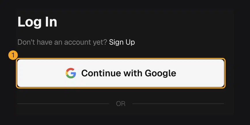 Cara Pakai GMGN AI untuk Trading Memecoin di Solana 1 Tombol Continue with Google di layar Log In GMGN